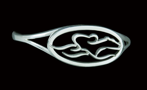 Our custom sterling silver cuff bracelet is inspired by equine excellence and the deep connection that exists between horse and human. A sterling silver oval encapsulates our unique logo in this one of a kind piece. Fully adjustable to fit any wrist.