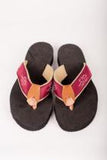 Mens black souled flip flops featuring our custom cardinal and white ribbon on tan backing.