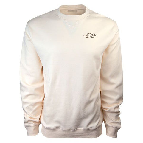 Solid pearl colored supima cotton luxury crew. Beautifully embroidered with an EMBRACE THE RACE icon on the left chest.