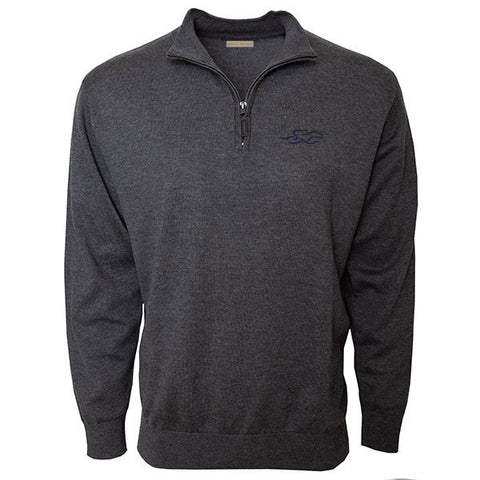 Charcoal cotton qtr zip sweater with EMBRACE THE RACE icon embroidered on the left chest. Lightly ribbed at wrist and waist for perfect fit.  