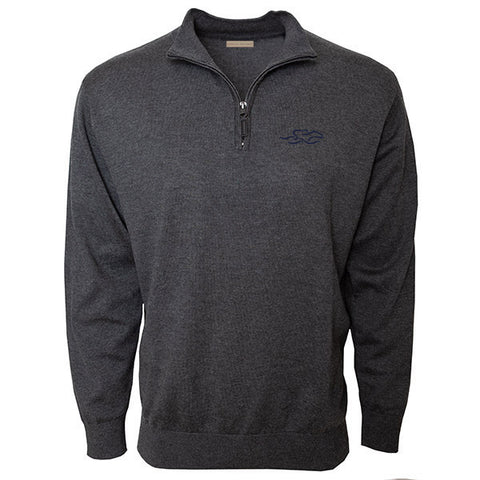 Charcoal cotton qtr zip sweater with EMBRACE THE RACE icon embroidered on the left chest. Lightly ribbed at wrist and waist for perfect fit.