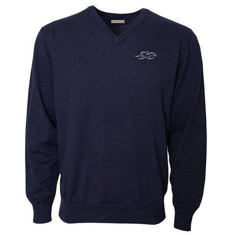 Classic v neck cotton sweater with ribbed wrist and hem.
