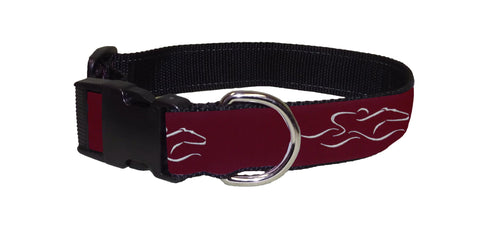 Adjustable dog collar with our signature EMBRACE THE RACE ribbon.  Black hardware and a nickel D ring