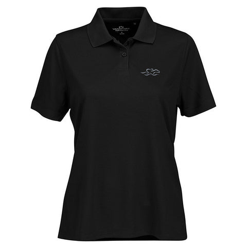 A performance micro-mesh knit polo in black with a 2-button placket. EMBRACE THE RACE logo embroidered on left chest.