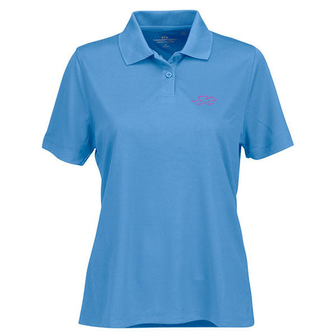 A performance micro-mesh knit polo in carolina blue with a 2-button placket. EMBRACE THE RACE logo embroidered on left chest.