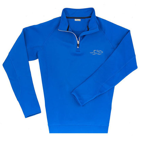 A knitted royal performance fabric that is highly water resistant. This 1/4 zip pullover is adorned with metal zipper at neck. EMBRACE THE RACE icon embroidered on left chest.