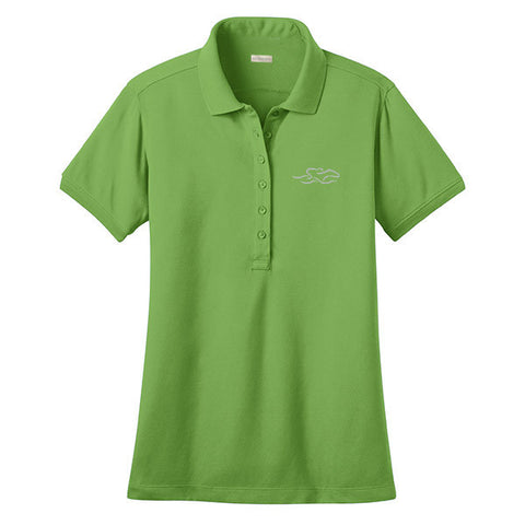 A classic stretch performance polo in green with the EMBRACE THE RACE logo embroidered on left chest.