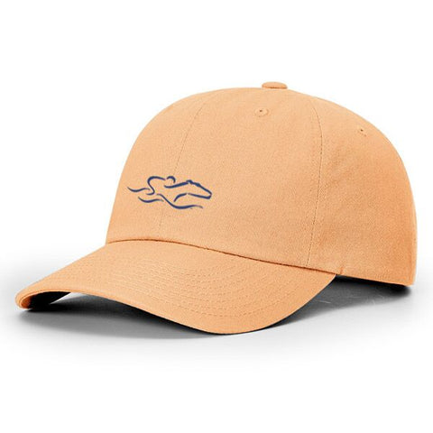 A lightweight cotton twill peach hat with relaxed crown and adjustable. EMBRACE THE RACE icon center front and wordmark on the back.