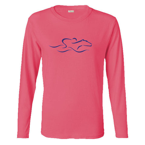 A coral colored long  sleeve T-Shirt with the EMBRACE THE RACE icon center front