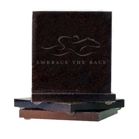 Beautiful black granite square coasters etched with the EMBRACE THE RACE logo. Set of four