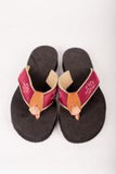 Mens black souled flip flops featuring our custom cardinal and white ribbon on tan backing.  
