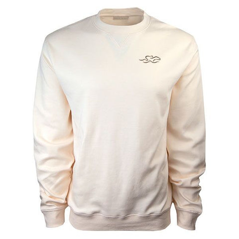 Solid pearl colored supima cotton luxury crew.  Beautifully embroidered with an EMBRACE THE RACE icon on the left chest.