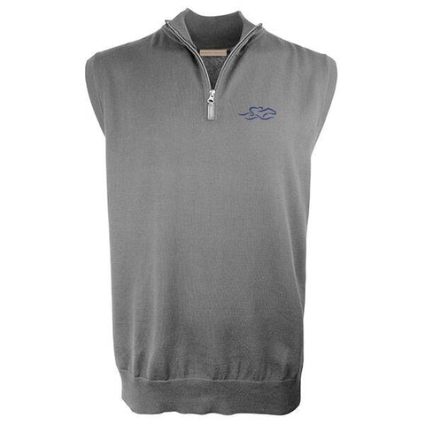 Silver gray cotton qtr zip vest with EMBRACE THE RACE icon embroidered on the left chest.  