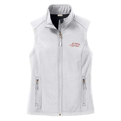 An ivory soft shell versatile vest with EMBRACE THE RACE logo embroidered on left chest.